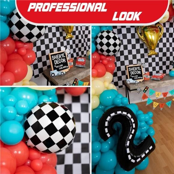 DECOR Vintage Two Fast Race Car Balloon Garland Kit with BONUS Trophy & Number 2 - Picture 6 of 7